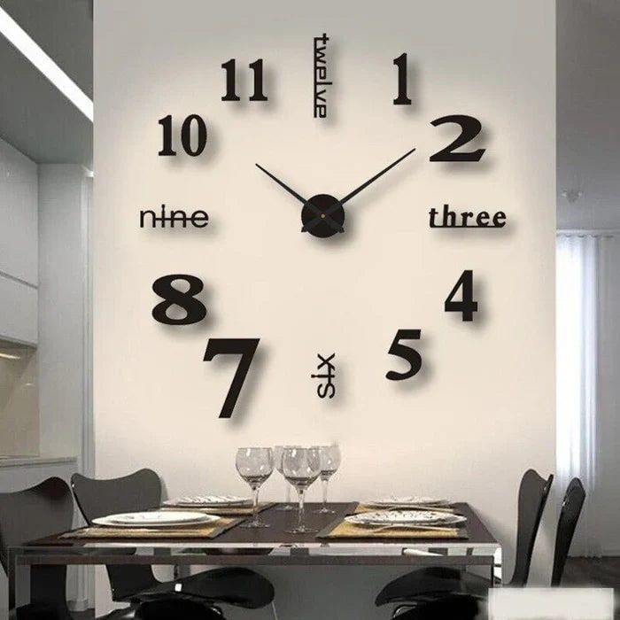 Large Wall Clock – Vintage 3D Adhesive Numbers & Minimalist Design