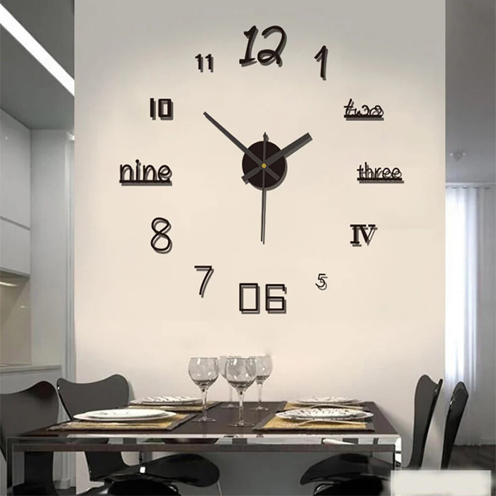 Large Wall Clock – Vintage 3D Adhesive Numbers & Minimalist Design