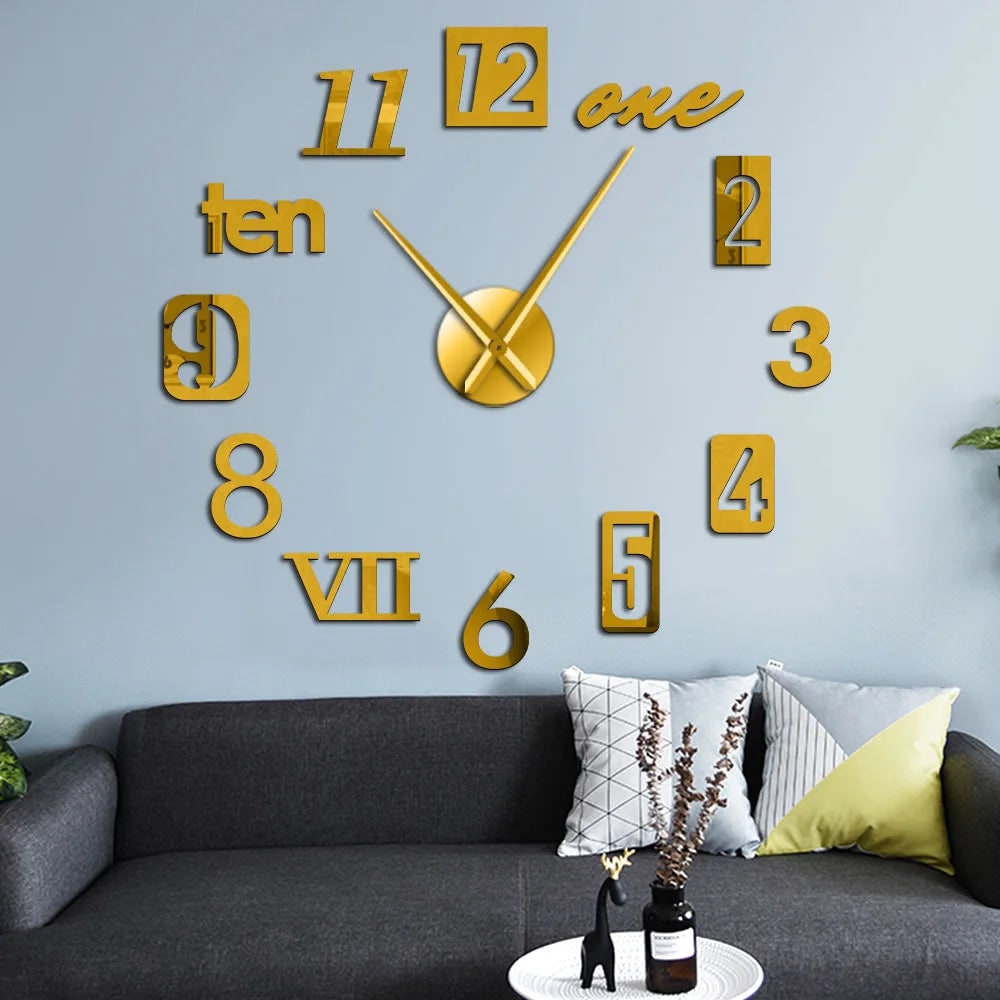 Large Wall Clock – Vintage 3D Adhesive Numbers & Minimalist Design