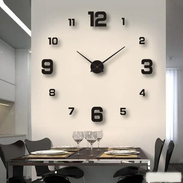 Large Wall Clock – Vintage 3D Adhesive Numbers & Minimalist Design