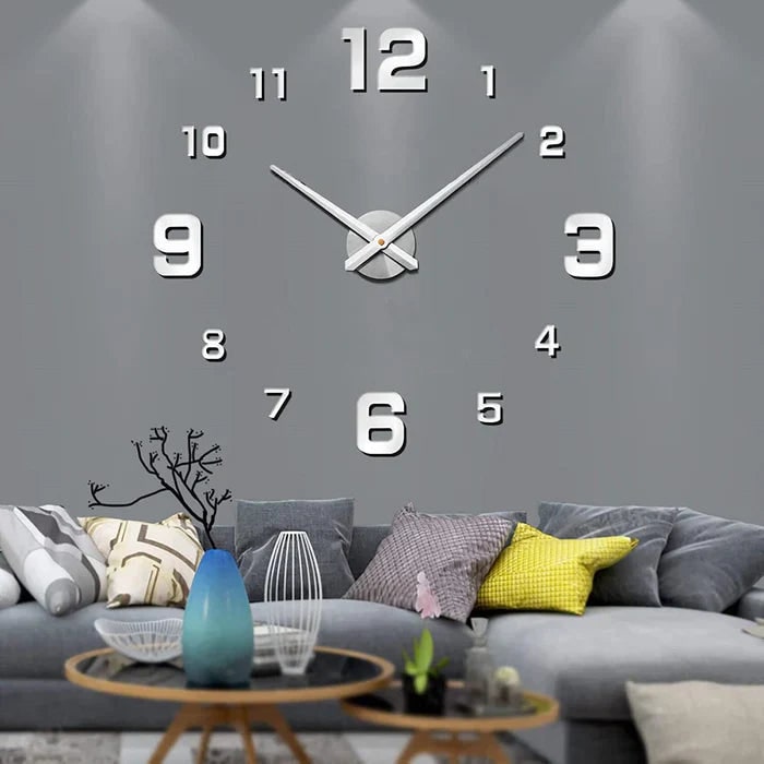 Large Wall Clock – Vintage 3D Adhesive Numbers & Minimalist Design