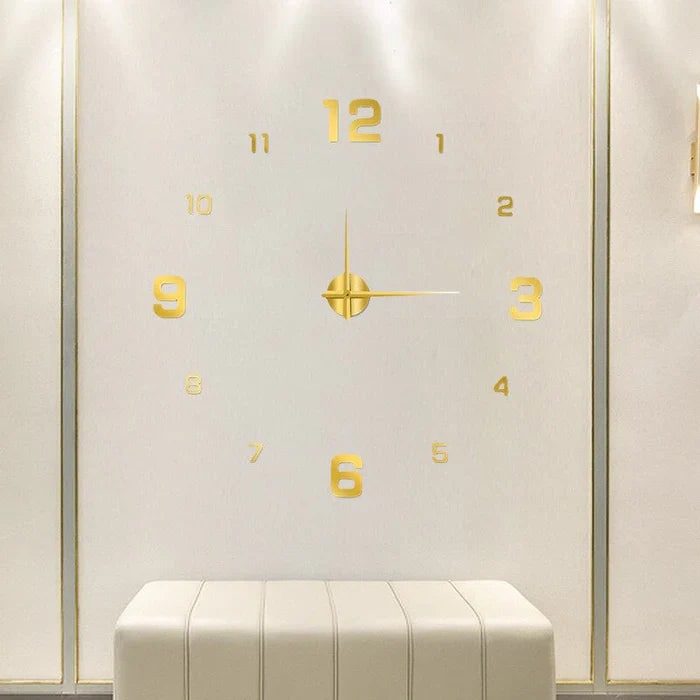 Large Wall Clock – Vintage 3D Adhesive Numbers & Minimalist Design