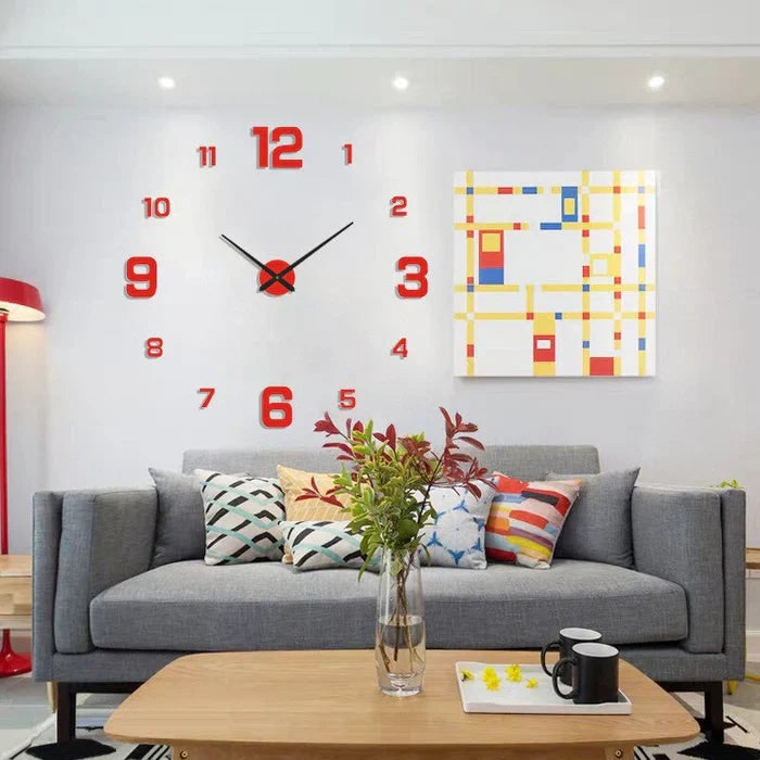 Large Wall Clock – Vintage 3D Adhesive Numbers & Minimalist Design