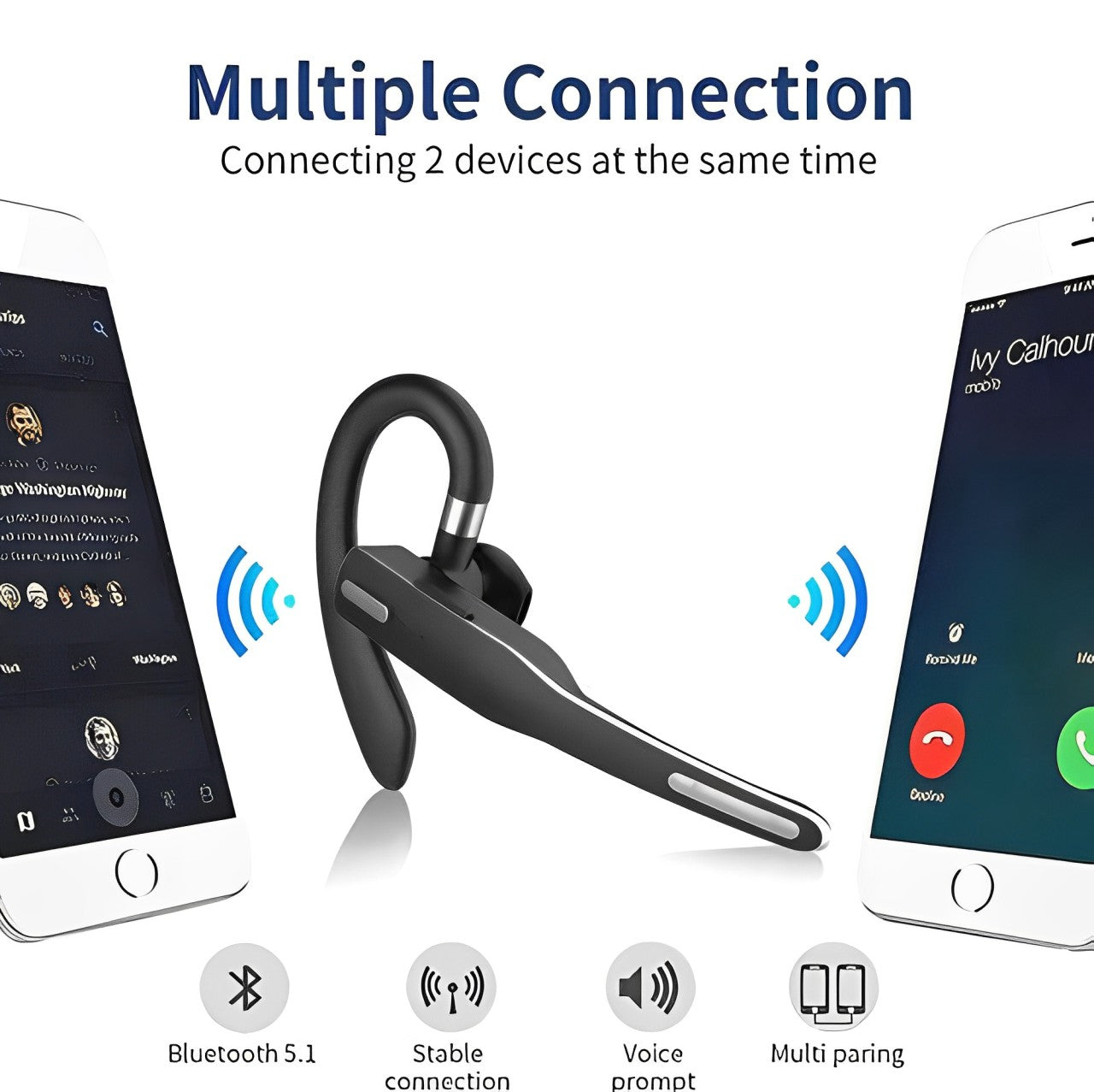 Wireless Bluetooth 5.1 Trucker Dual Mic Noise-Cancelling Headset | Comfortable Earpiece with Exceptional Sound Quality
